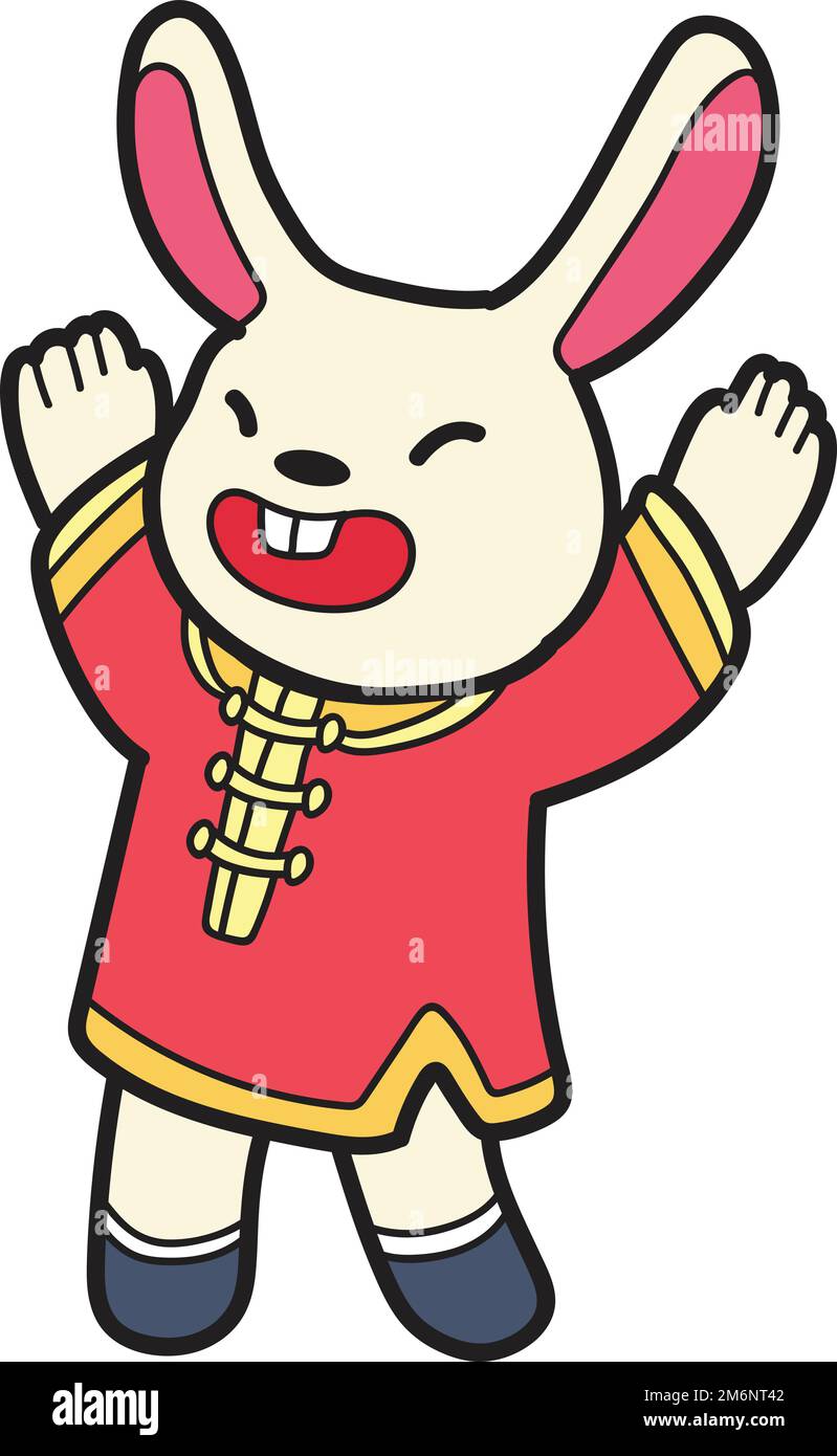 Hand Drawn Chinese rabbit smiling and happy illustration isolated on ...