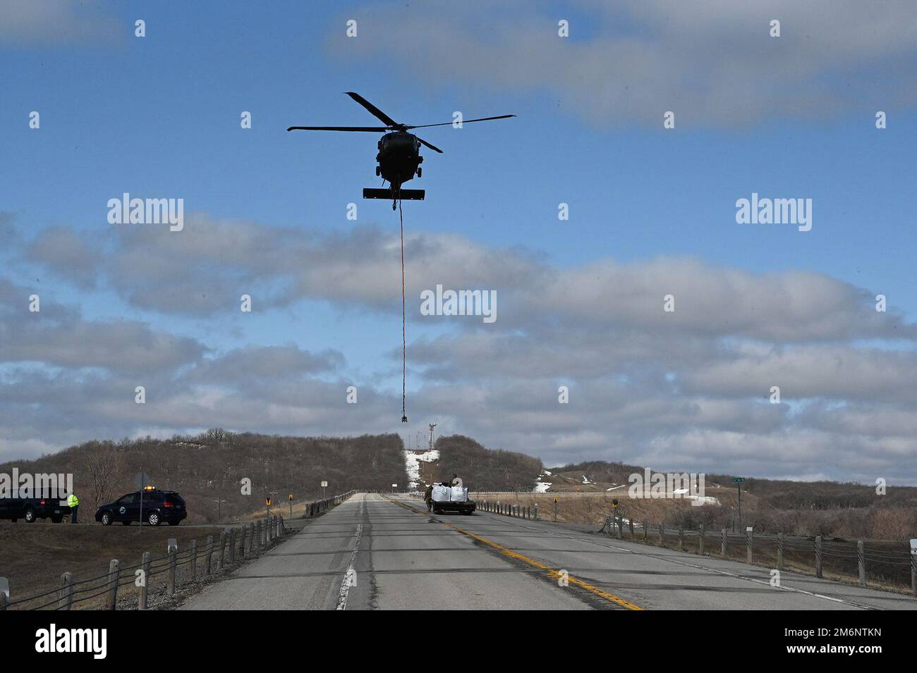 North Dakota Army National Guard Aviators operating two Black Hawk