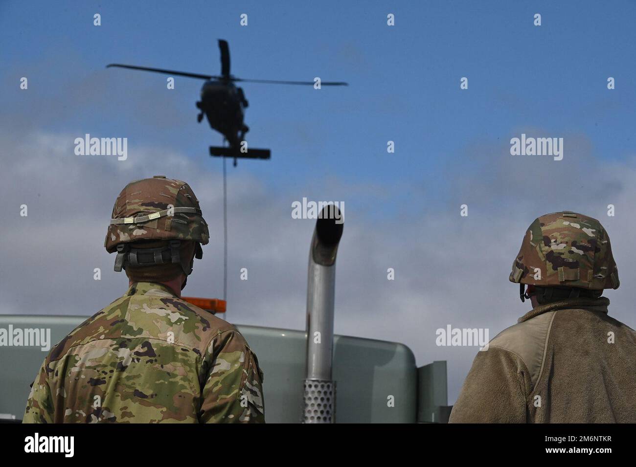 North Dakota Army National Guard Aviators operating two Black Hawk