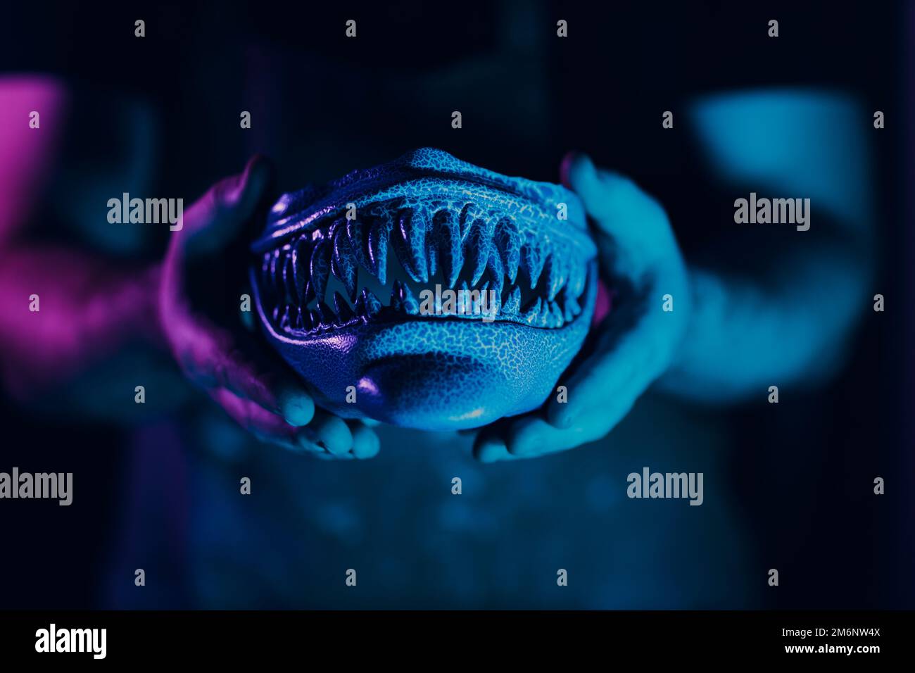 Artisan craftsman create mask based on plaster cast. Gypsum mold and