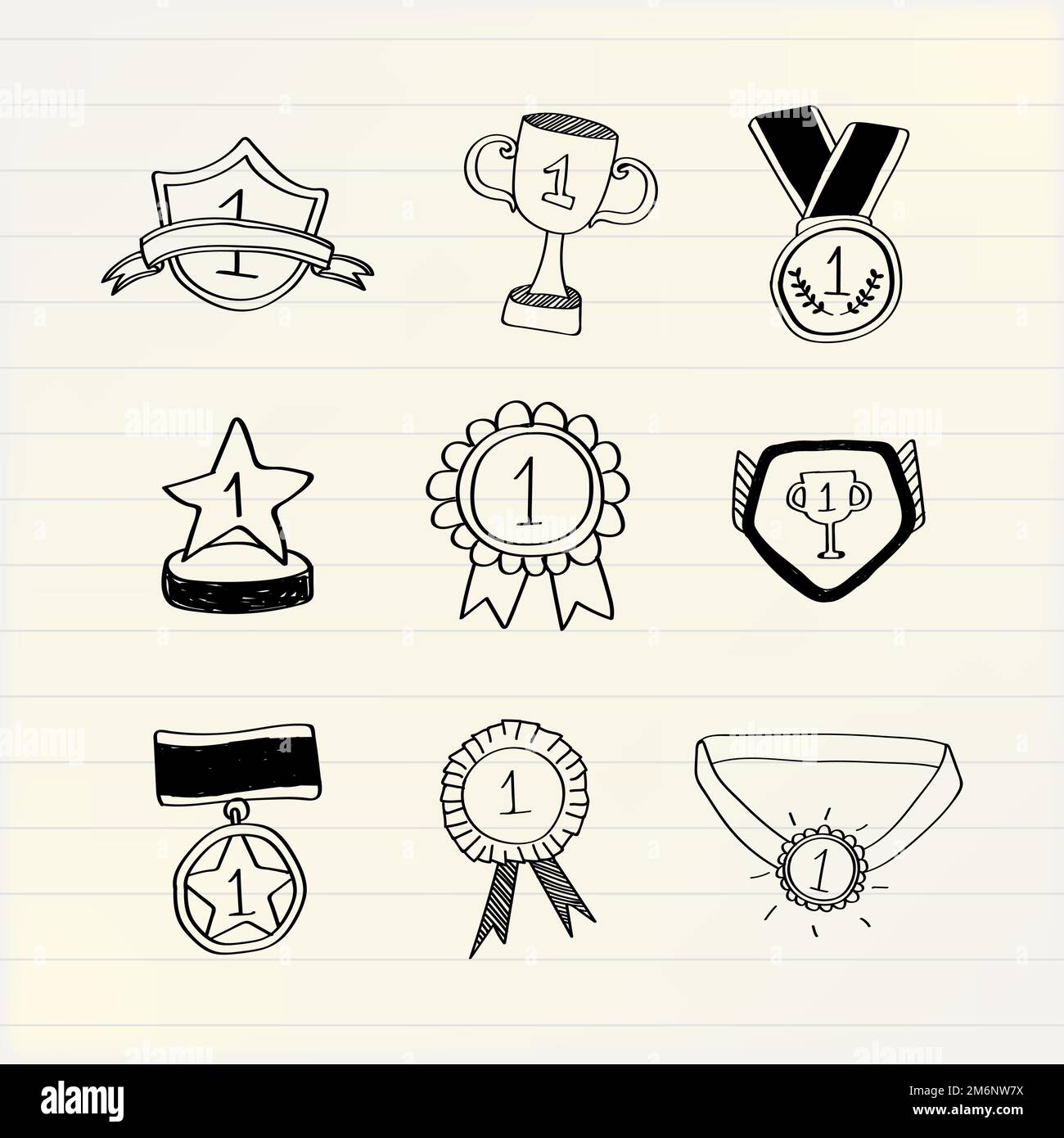 First place winner doodles collection vector Stock Vector