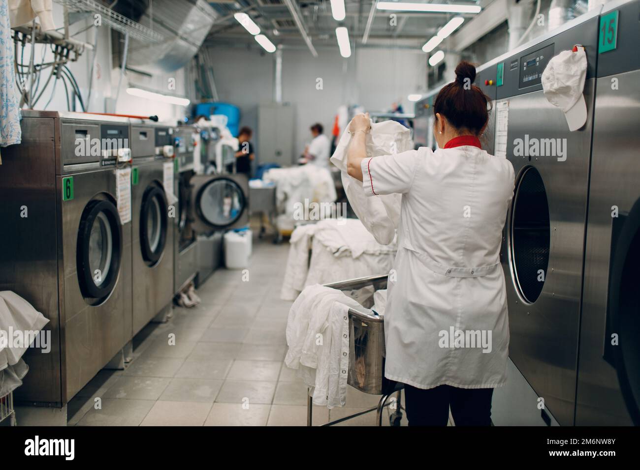 Dry cleaning clothes. Clean cloth chemical process. Laundry industrial dry-cleaning Stock Photo