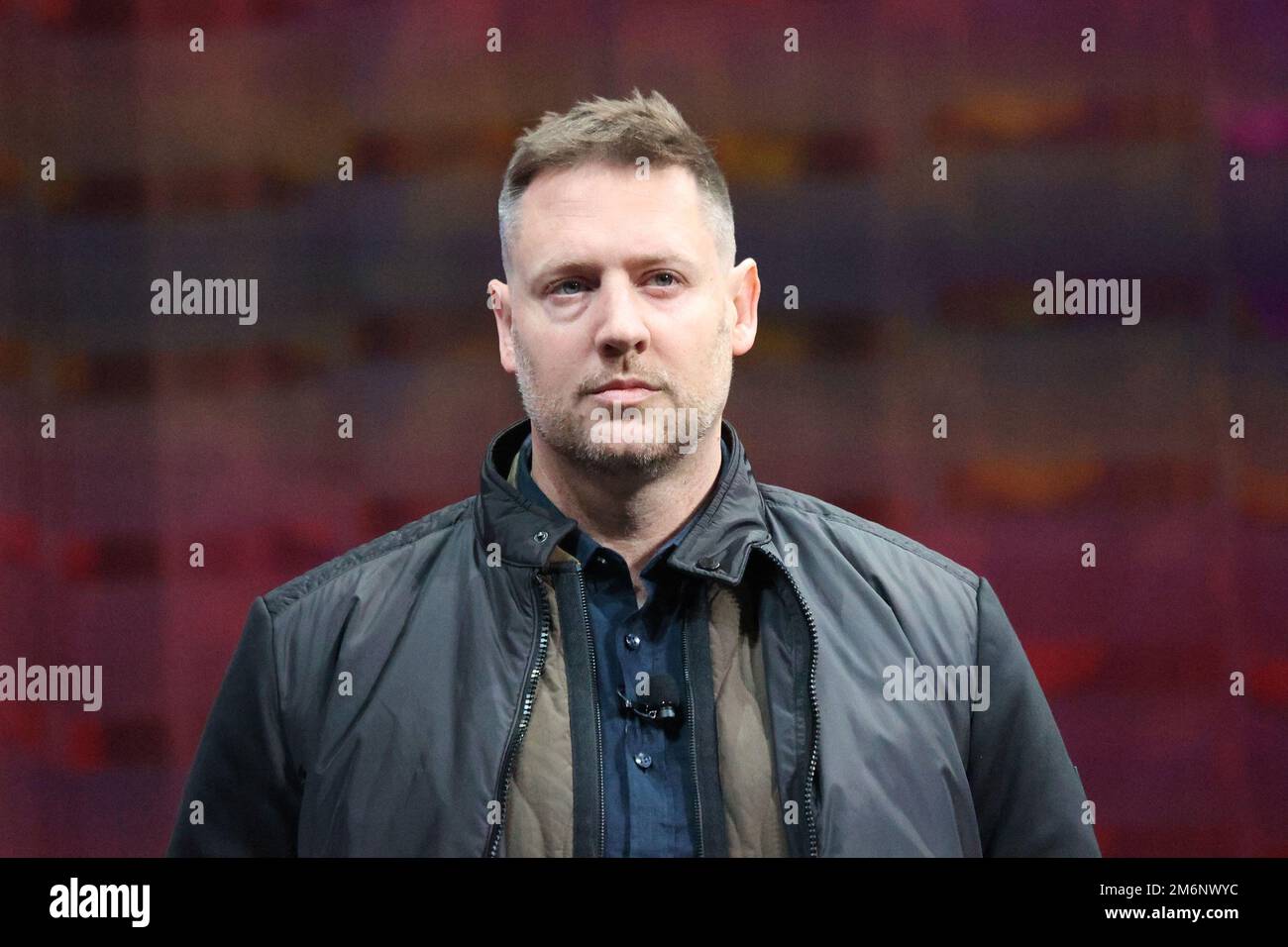 Las Vegas, United States. 04th Jan, 2023. Director Neill Blomkamp appears on stage during the Sony press conference at the 2023 International CES, at the Las Vegas Convention Center in Las Vegas, Nevada on Wednesday, January 4, 2023. Photo by James Atoa/UPI Credit: UPI/Alamy Live News Stock Photo