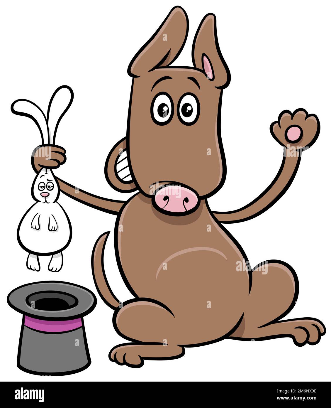 Cartoon magician dog pulling a rabbit out of a top hat Stock Photo - Alamy