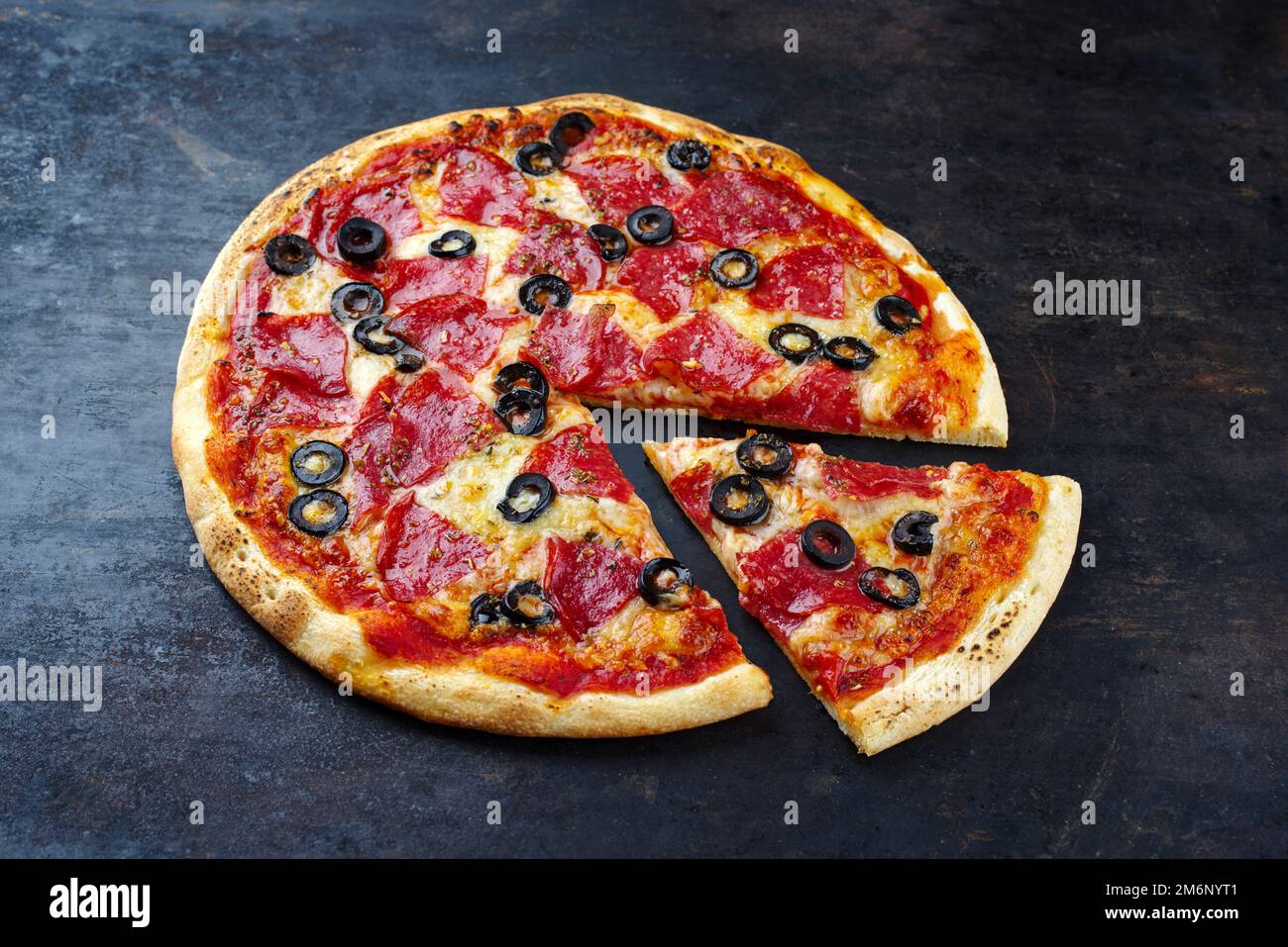 Traditional Italian pizza al salame with salami Stock Photo