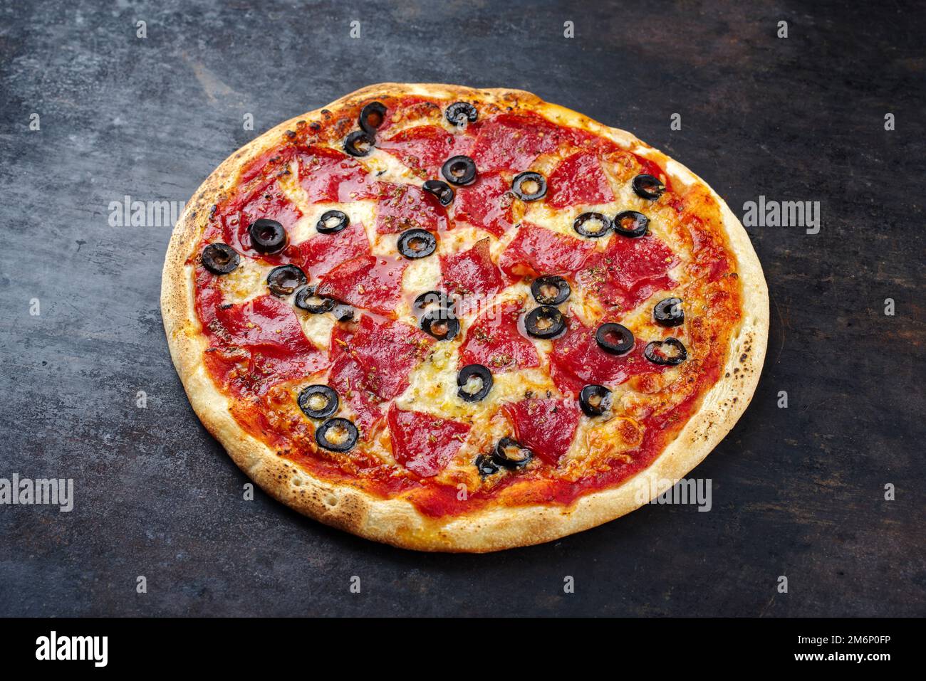 Traditional Italian pizza al salame with salami Stock Photo