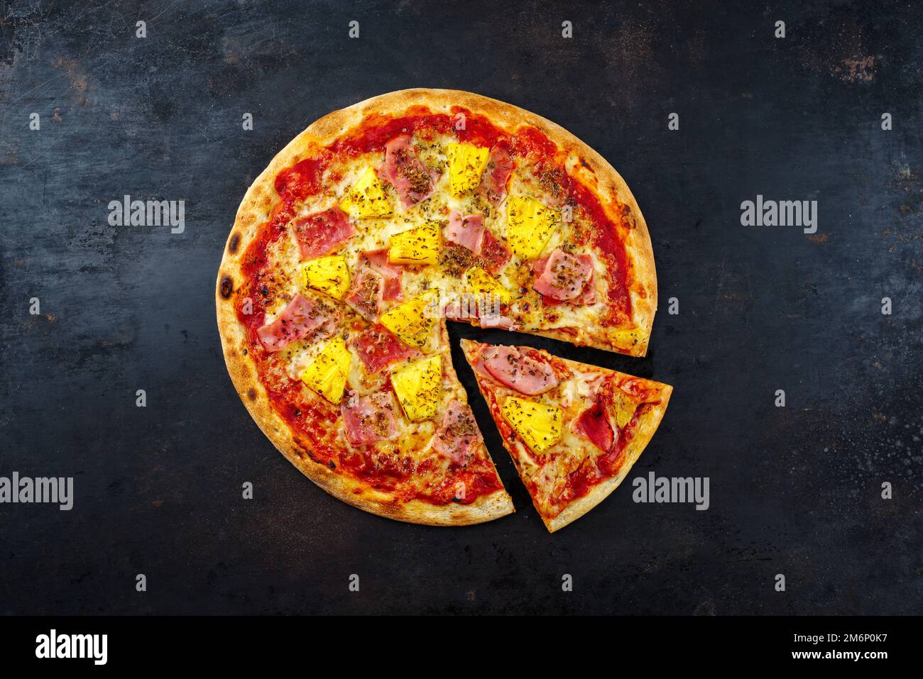 Traditional Italian pizza Hawaii with ham Stock Photo Alamy