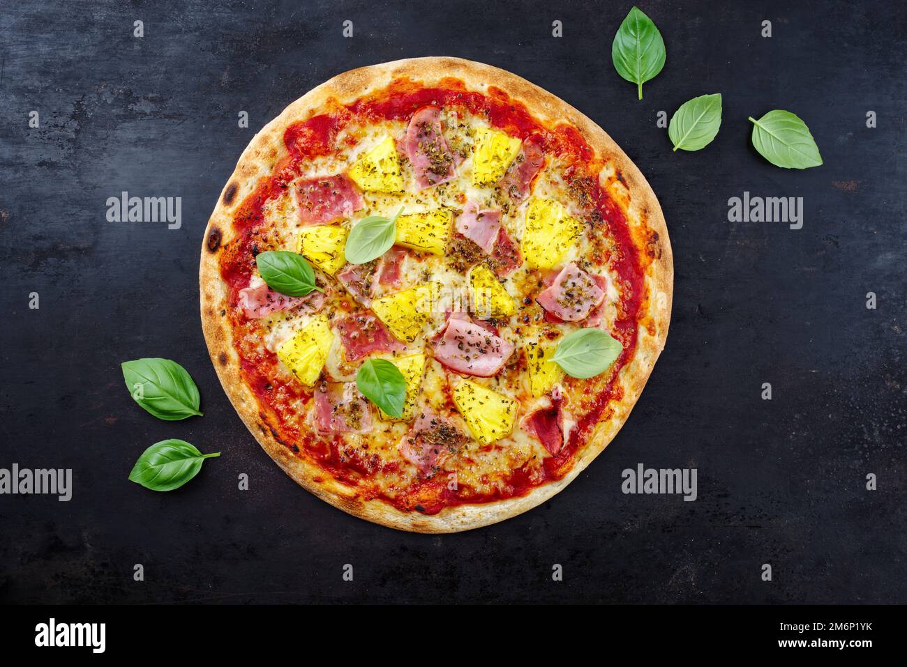 Traditional Italian pizza Hawaii with ham Stock Photo Alamy