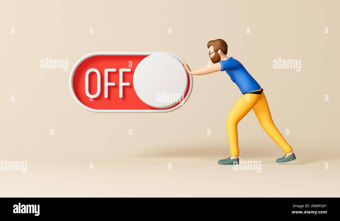 A businessman turning off an on off toggle switch. 3D Rendering Stock ...