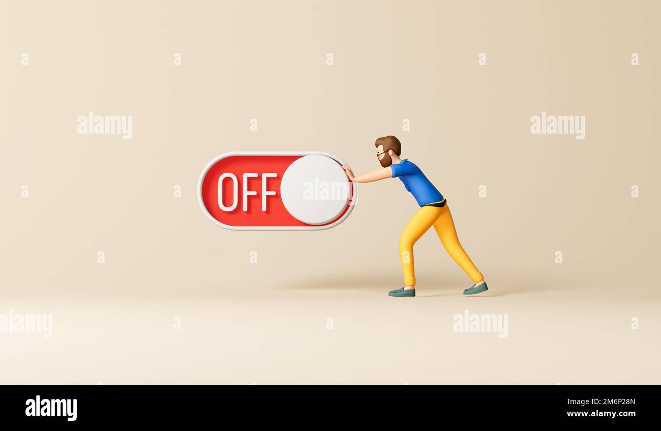 A businessman turning off an on off toggle switch. 3D Rendering Stock ...