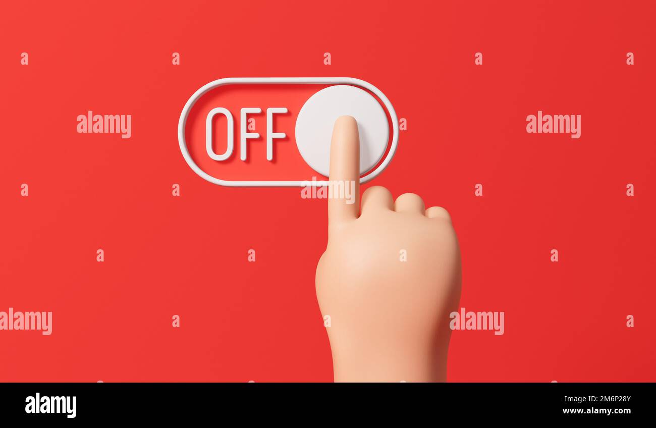 Finger Sign Off A finger turning off a toggle switch button. 3d Rendering Stock Photo ...