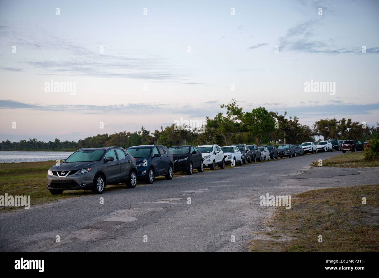 Rental cars are staged at Bonita Bay for the arrival of Checkered Flag