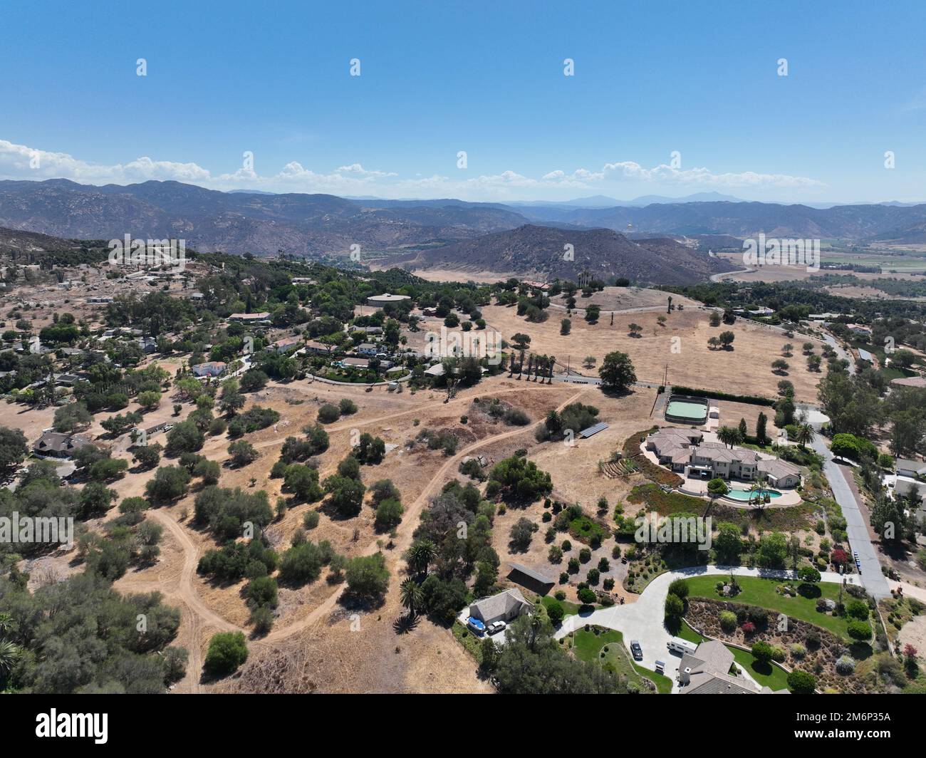 Aerial view of dry valley with houses and barn in Escondido, California Stock Photo Alamy