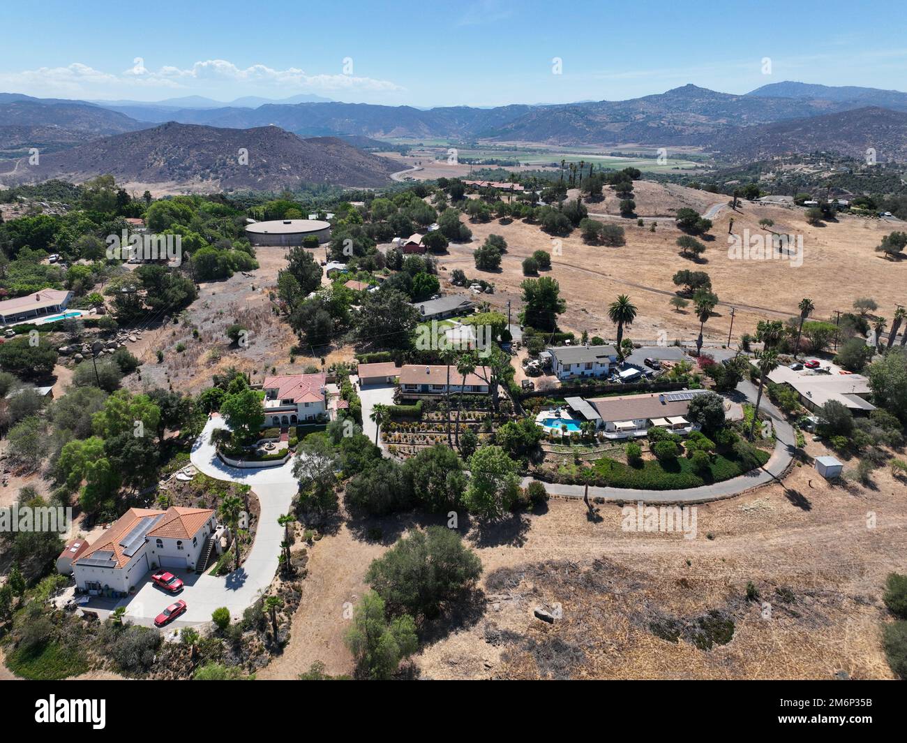 Aerial view of dry valley with houses and barn in Escondido, California Stock Photo Alamy