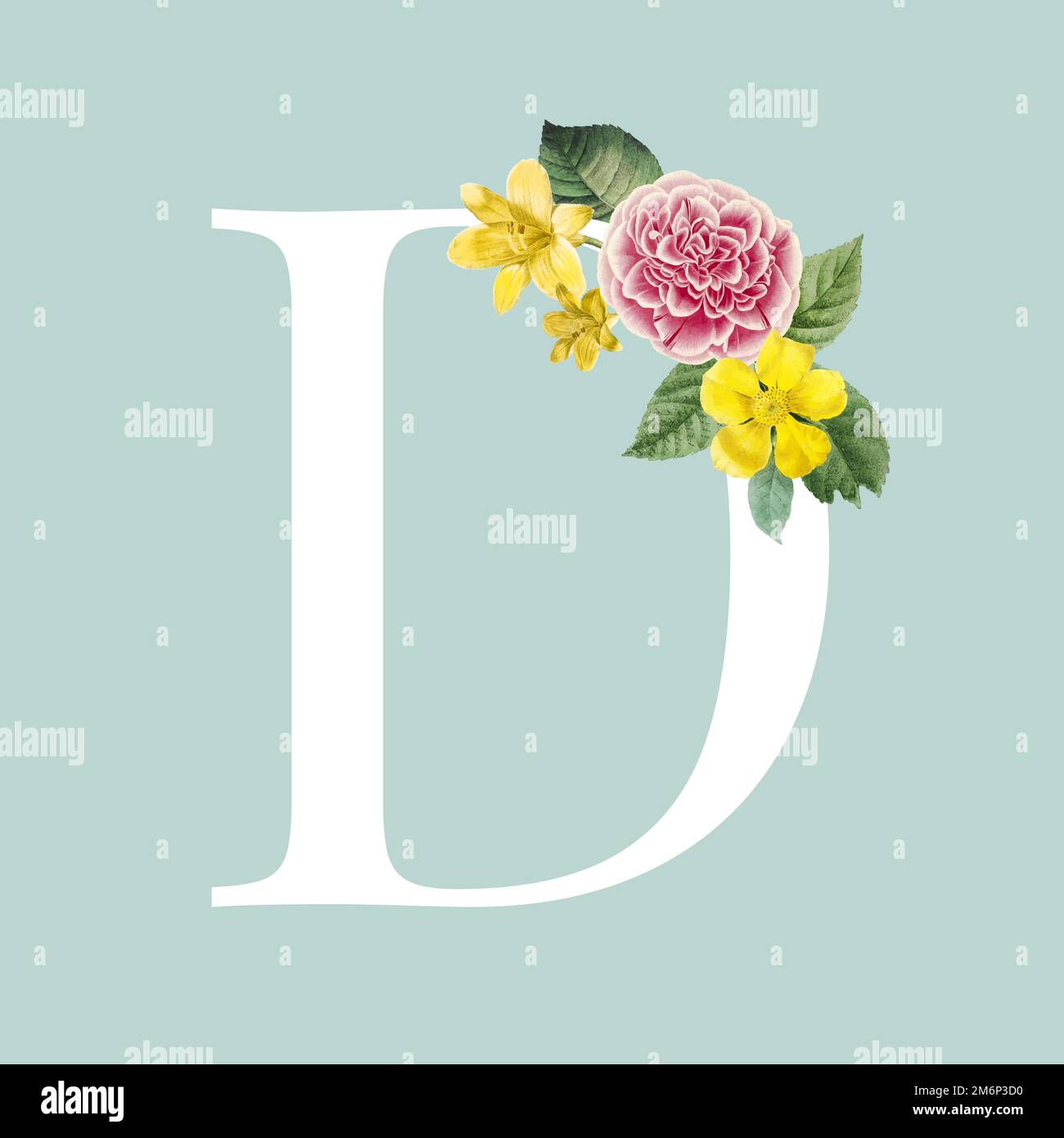 Floral capital letter D alphabet vector Stock Vector