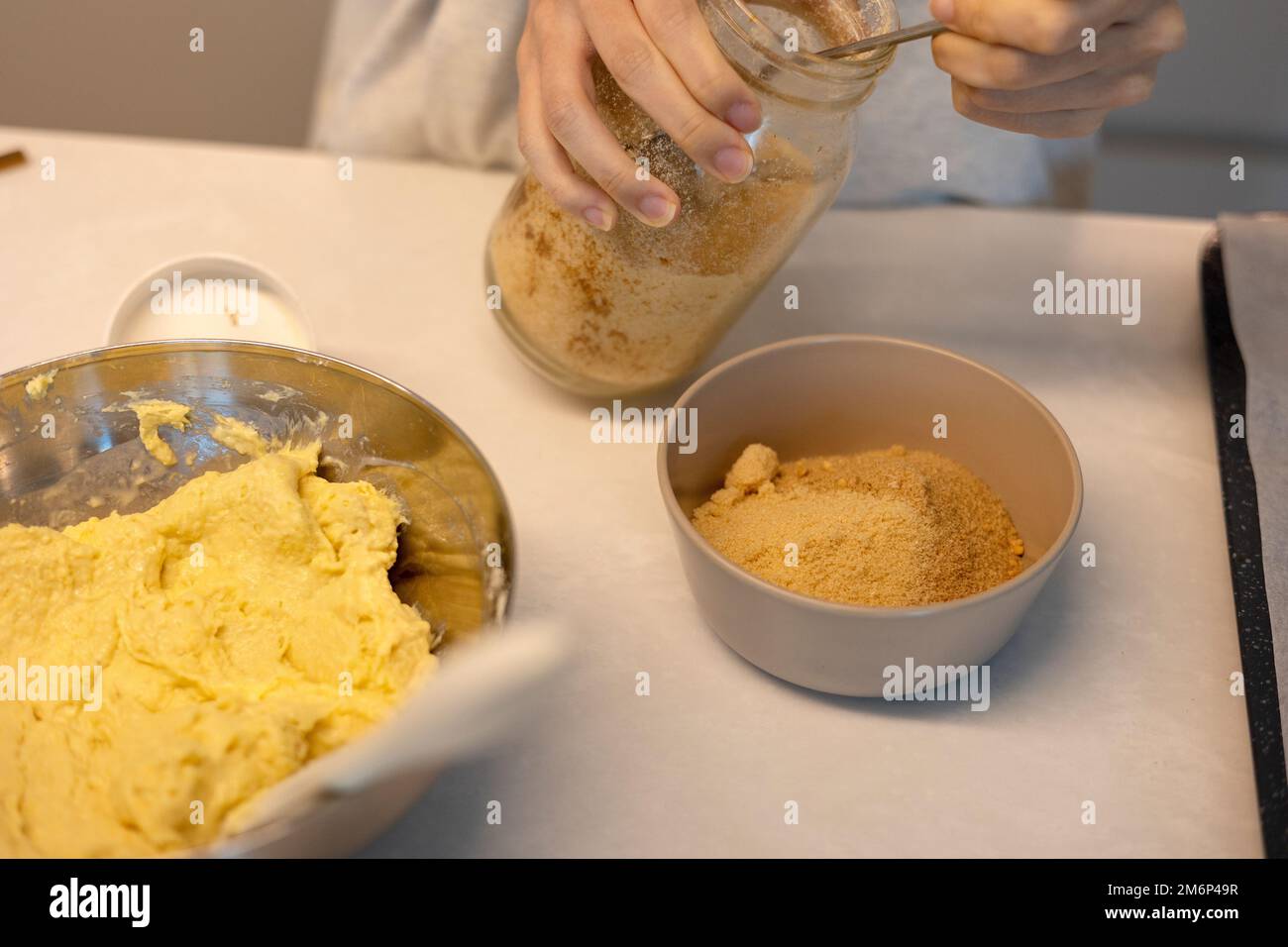 Making cookie bread hotteok dough before baking, whip and mixture into