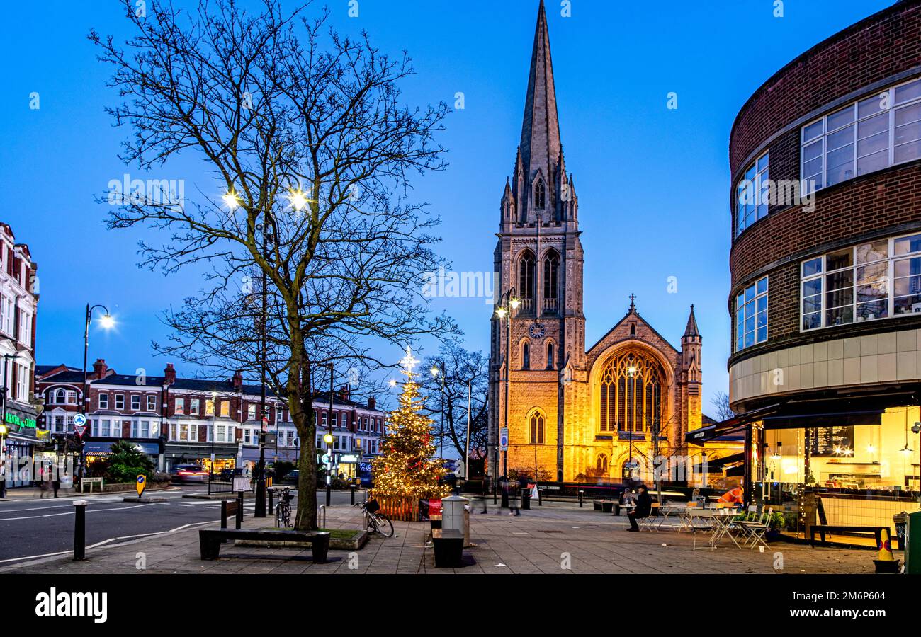 St. James Church at Christmas Muswell Hill London UK Stock Photo
