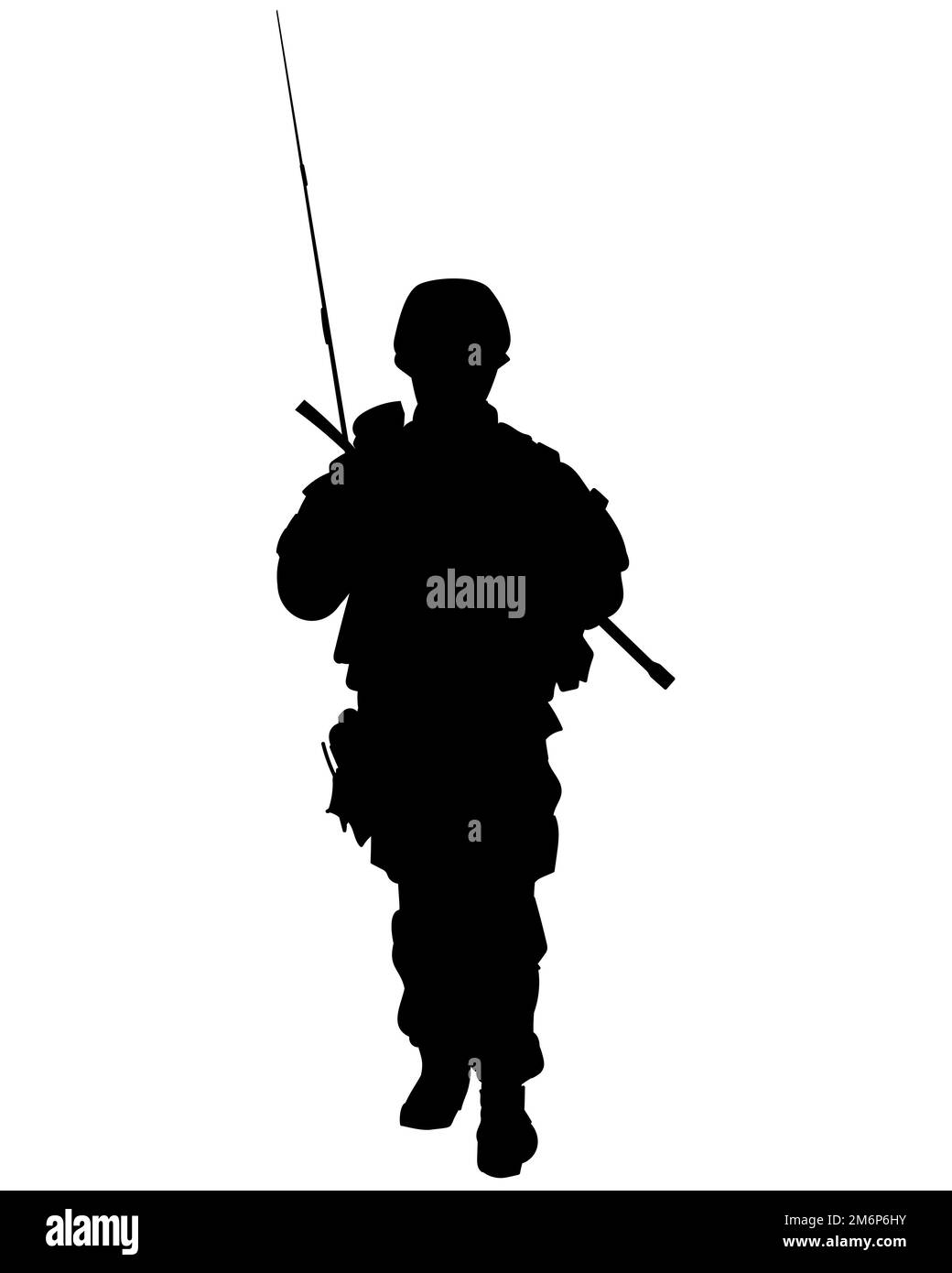 vector silhouette of a soldier in armour with a machine gun Stock Photo