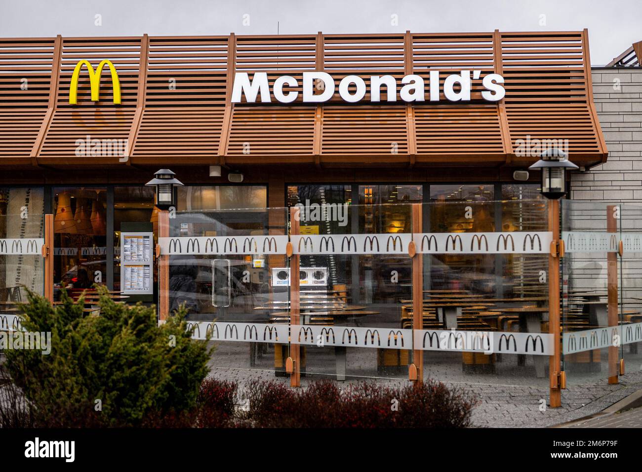 A McDonald's sign is seen on a building of a McDonald's restaurant ...