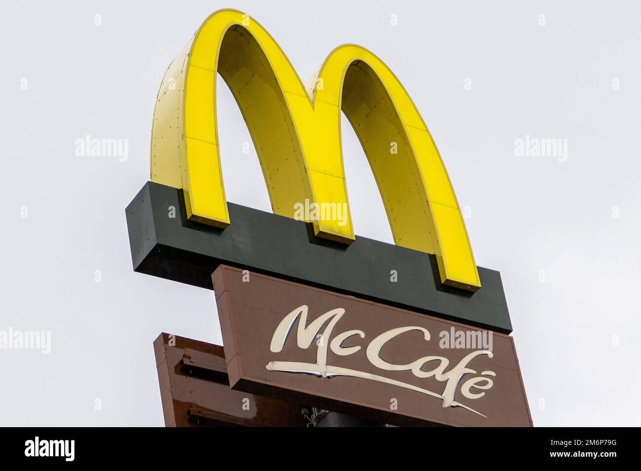 A McDonald's and McCafe logos are seen at a fast food restaurant in ...