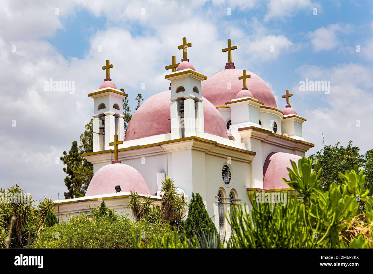 Pink domes with golden crosses Stock Photo