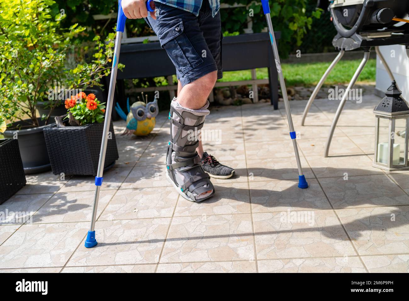 Broken Leg with Orthese and Crutches after Accident in Bavaria Germany