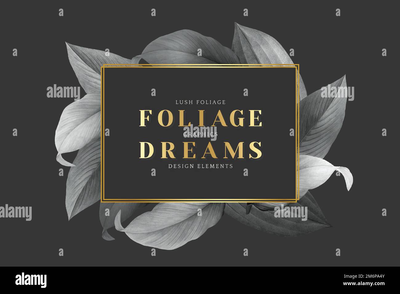 Golden frame on a gray leafy background vector Stock Vector