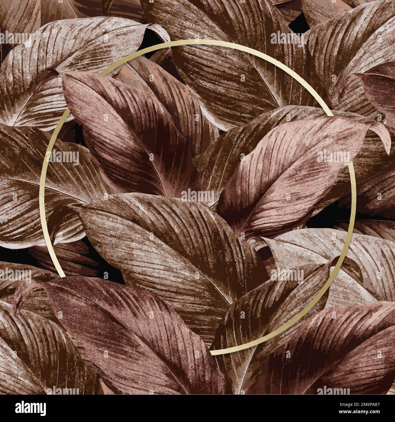 Gold round frame on tropical leaves background vector Stock Vector