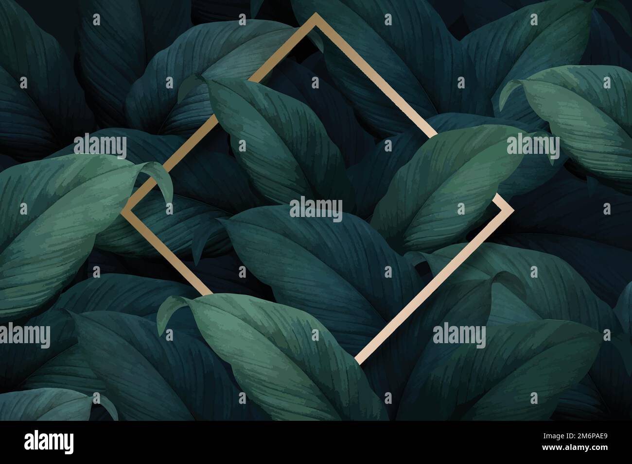 Gold square frame on tropical leaves background vector Stock Vector