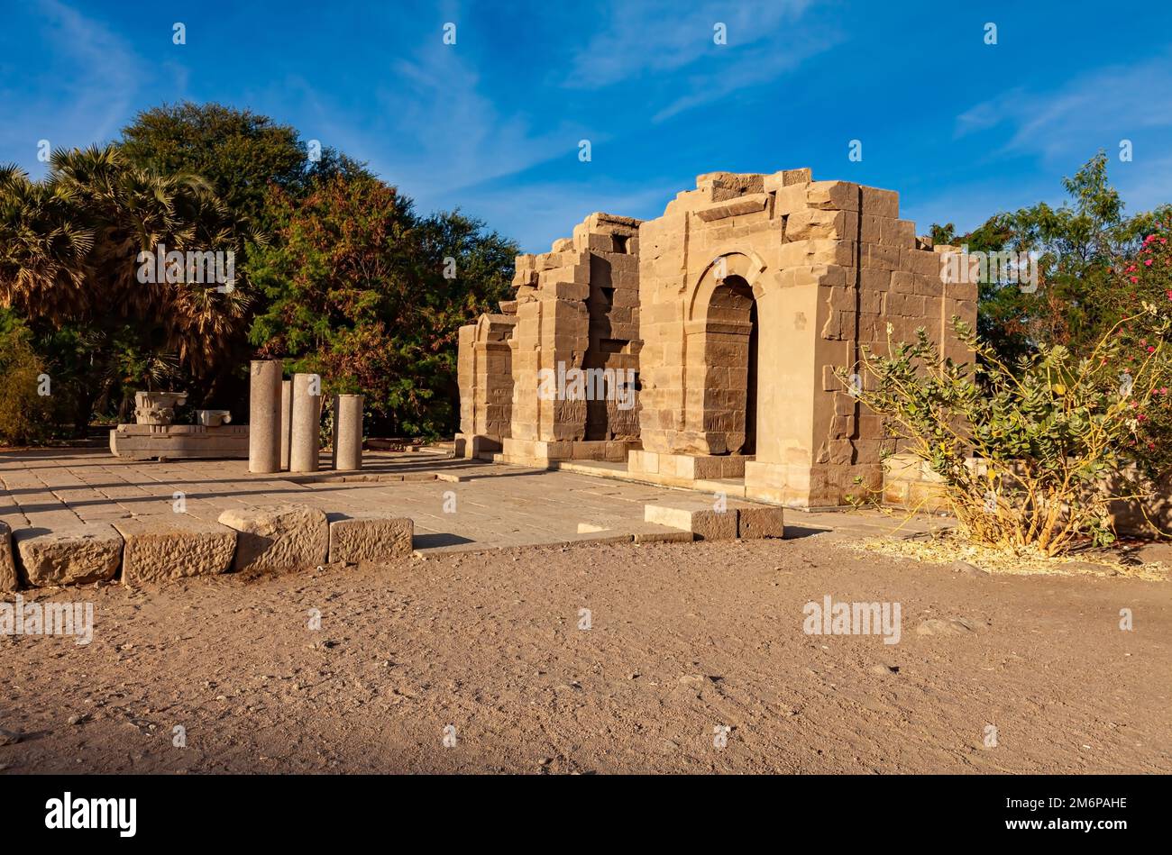 Gate of Diocletian and the ruins of the Temple of Augustus. Stock Photo