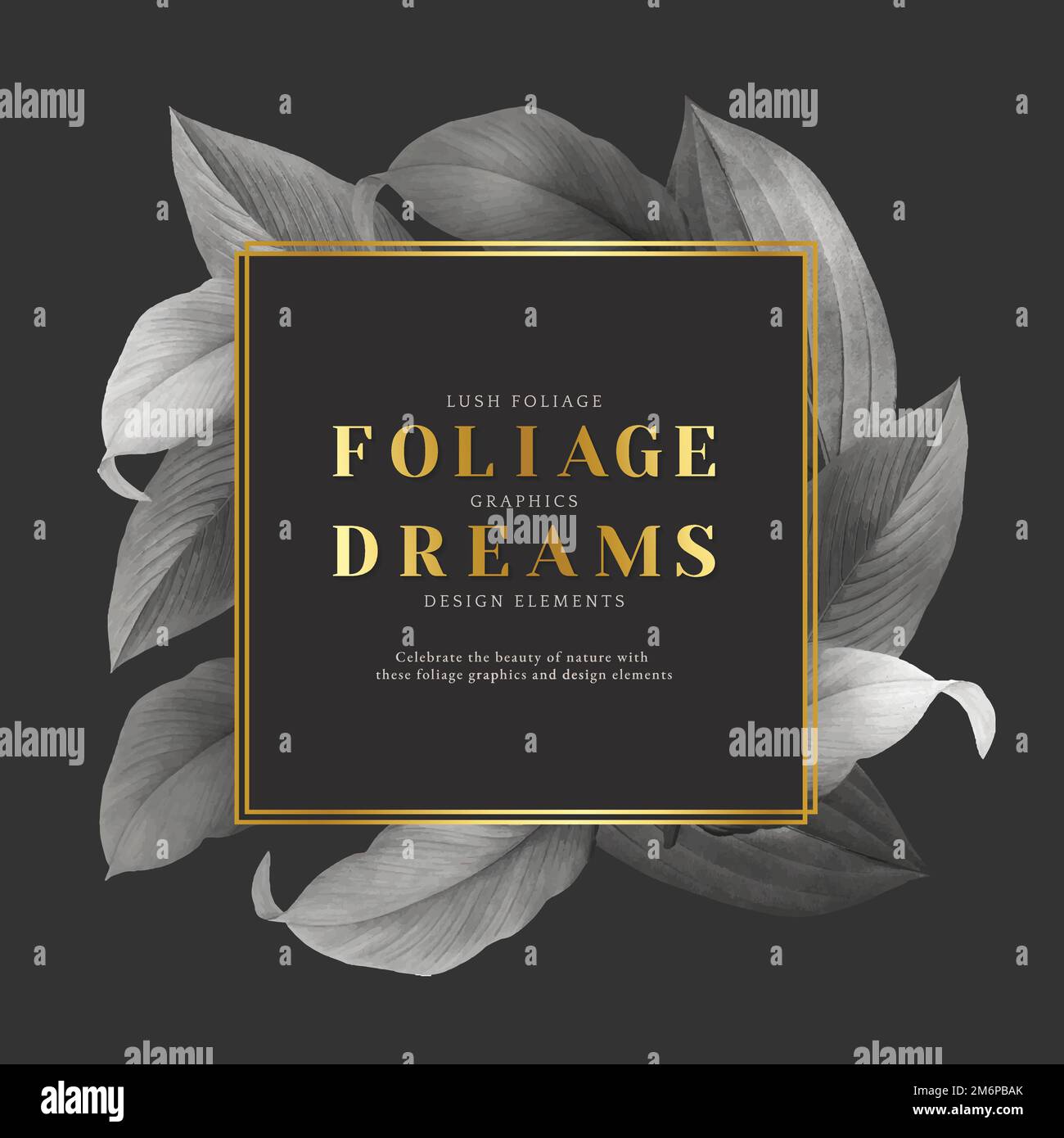 Golden frame on a gray leafy background vector Stock Vector