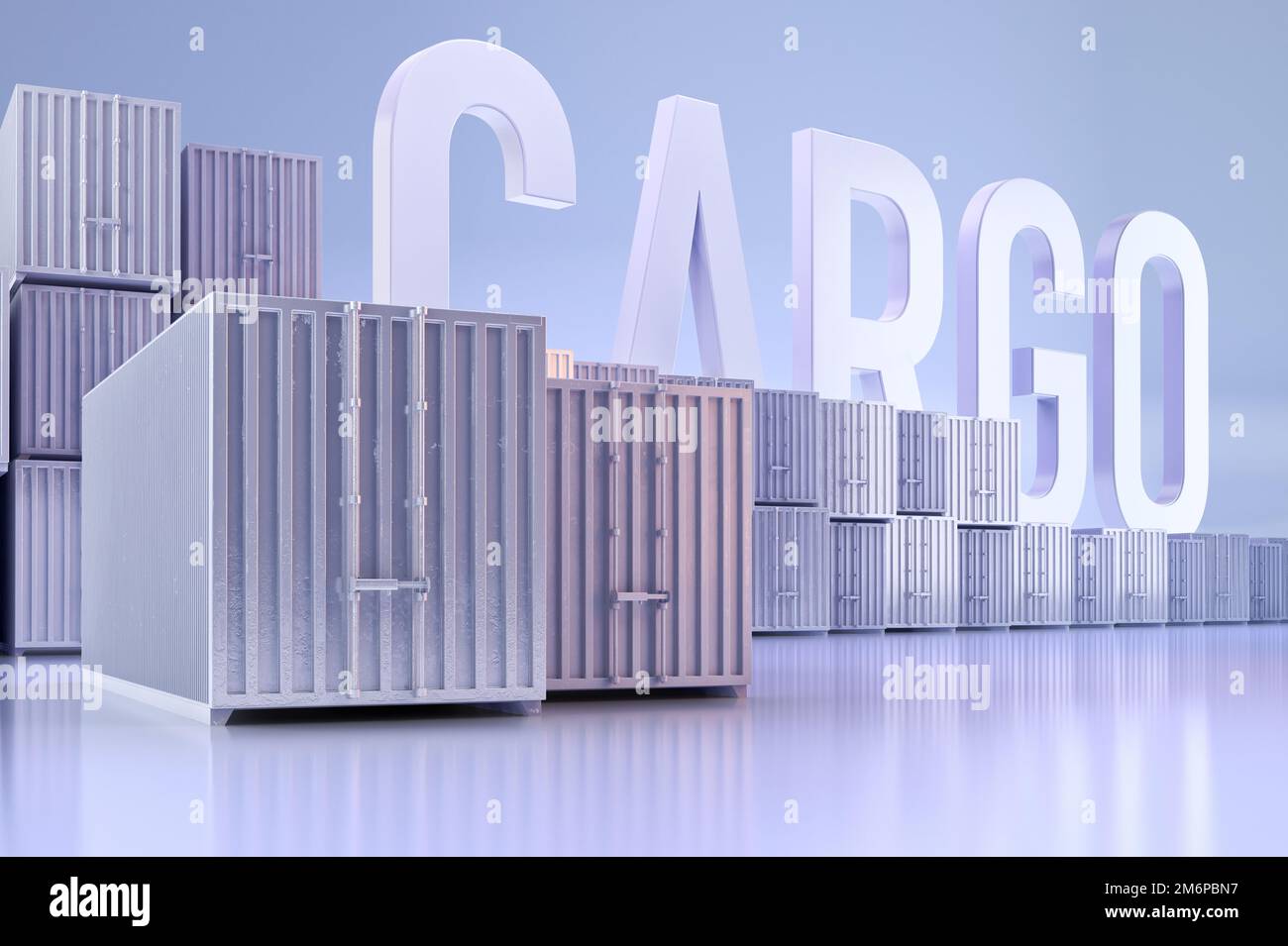 Industrial freight shipping cargo metal containers for transportation,import export logistics, isolated on light background. Export import trading 3D Stock Photo