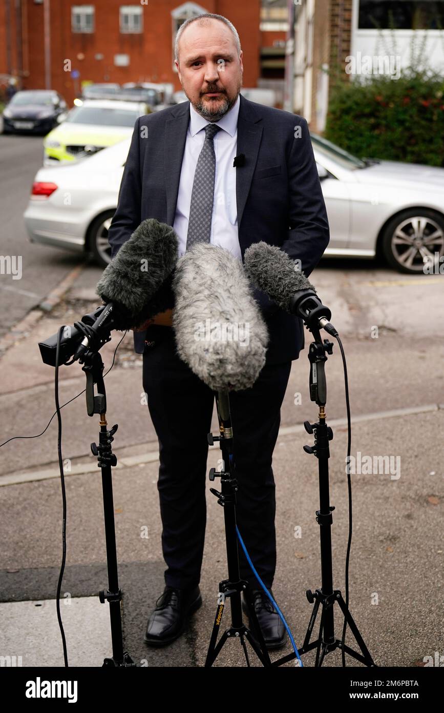 Detective Superintendent Rob Kirby updates the media gathered outside Harlow Police Station