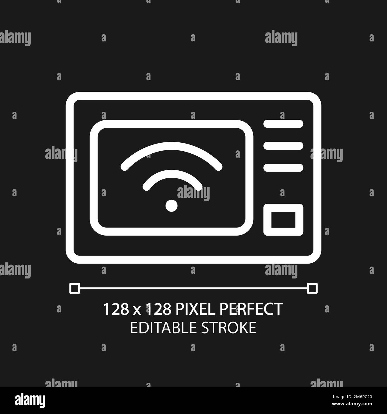Smart microwave oven pixel perfect white linear icon for dark theme Stock Vector