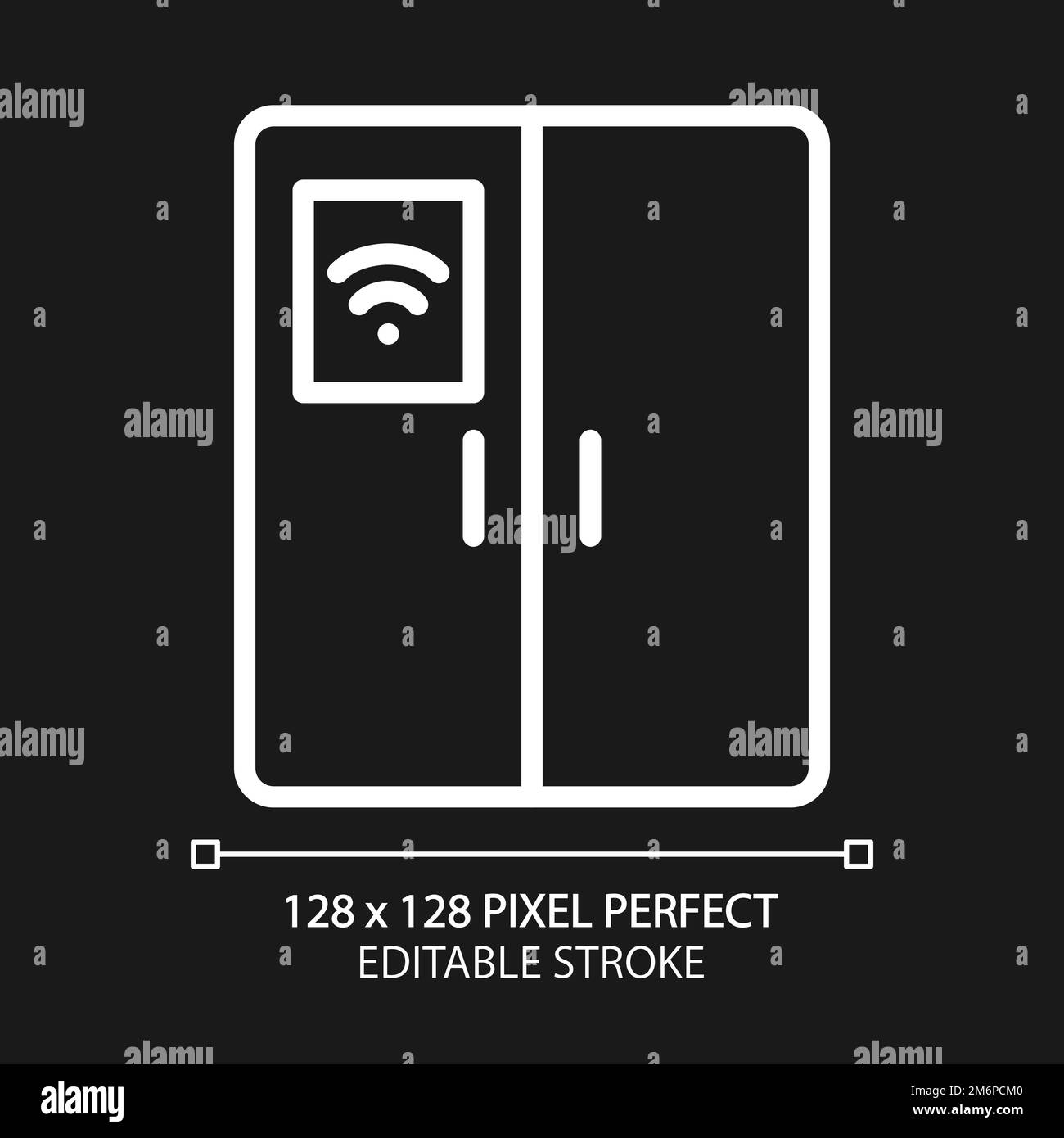 Smart fridge pixel perfect white linear icon for dark theme Stock Vector