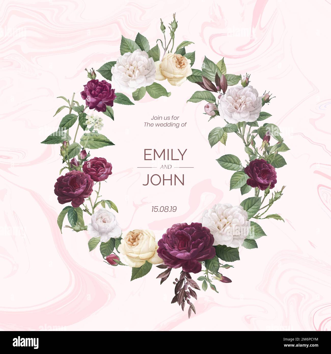 Floral wreath on a marble textured background vector Stock Vector