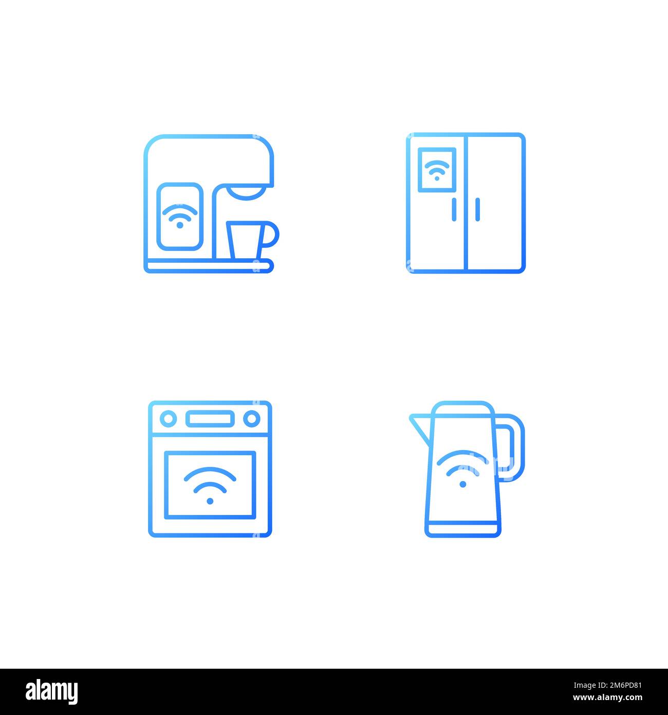 Smart kitchen appliances pixel perfect gradient linear vector icons set Stock Vector