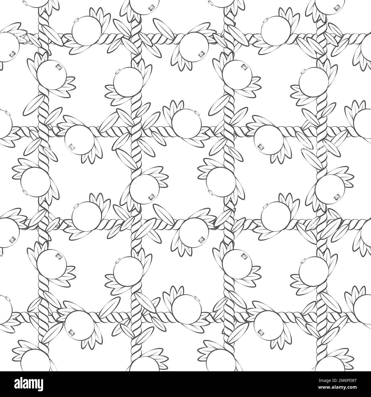 Seamless pattern, net of the cord with cranberries, lingonberries. Black and white vector background. Stock Vector