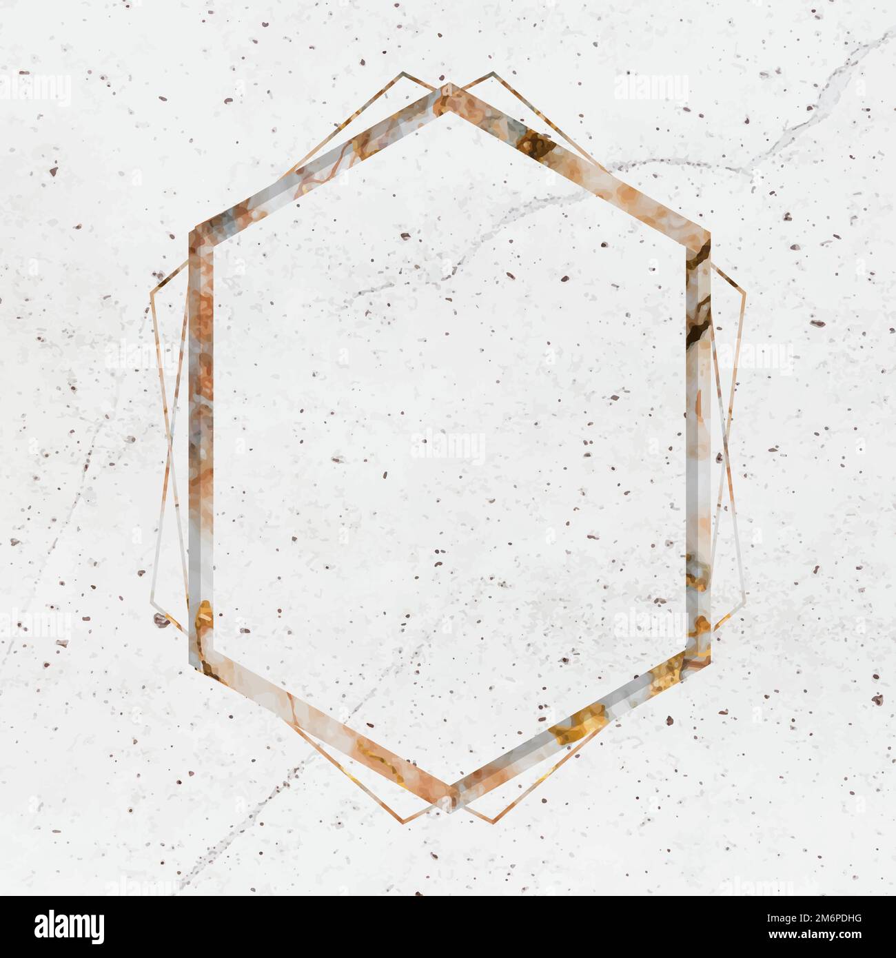 Hexagon frame on white marble textured background vector Stock Vector