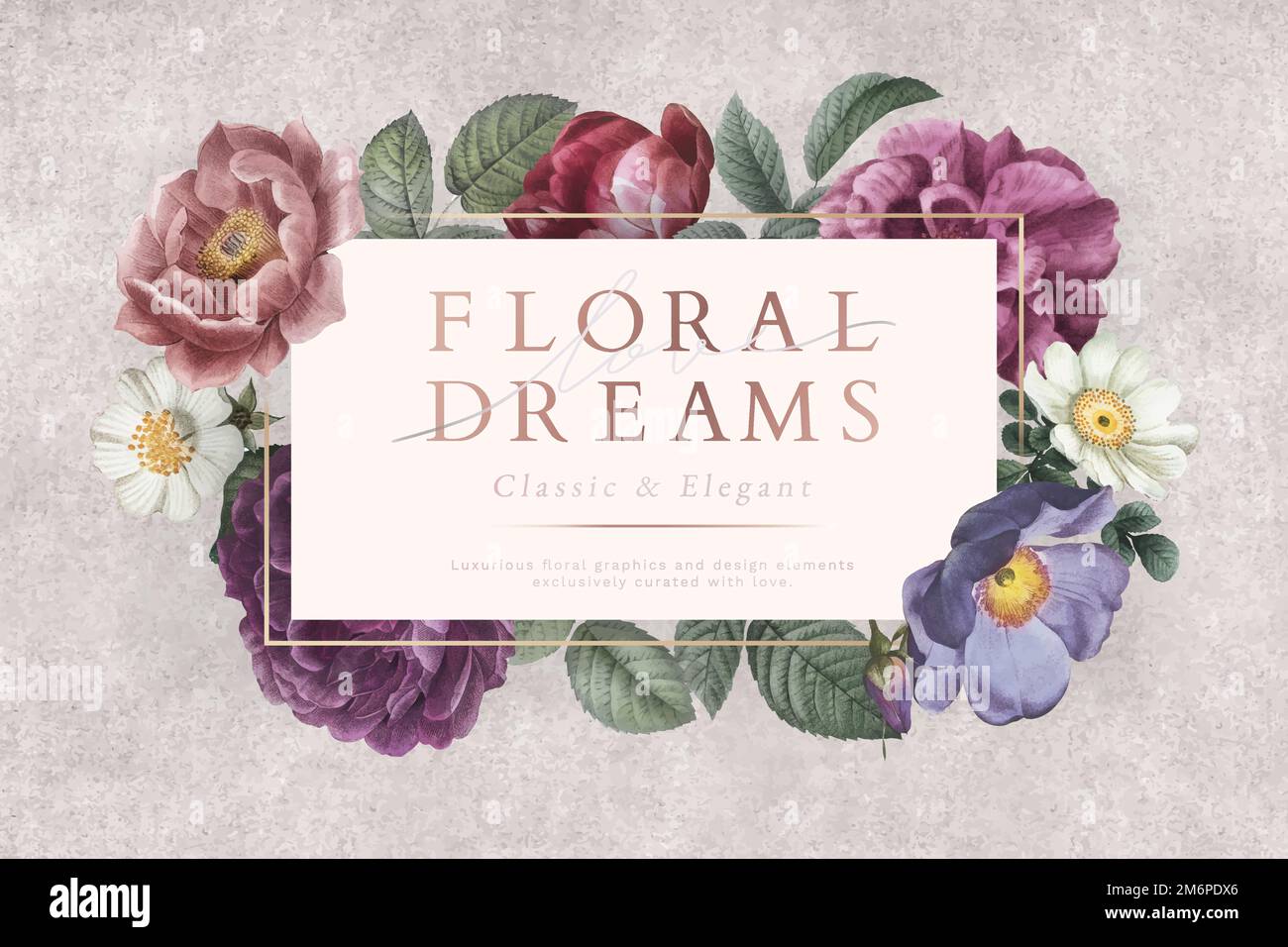 Floral dreams banner on a gray concrete wall vector Stock Vector