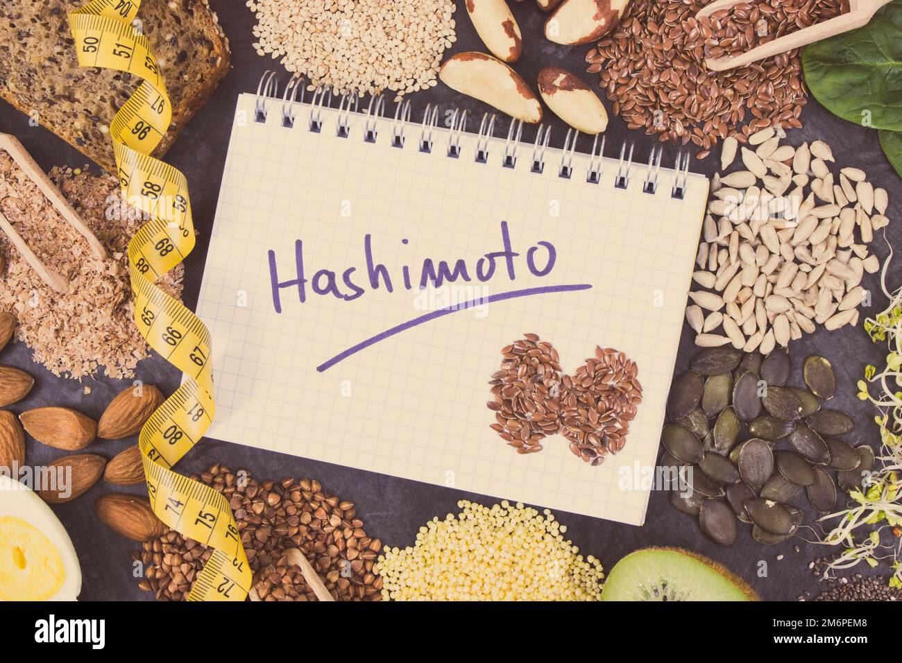 Nutritious ingredients, tape measure and inscription hashimoto written
