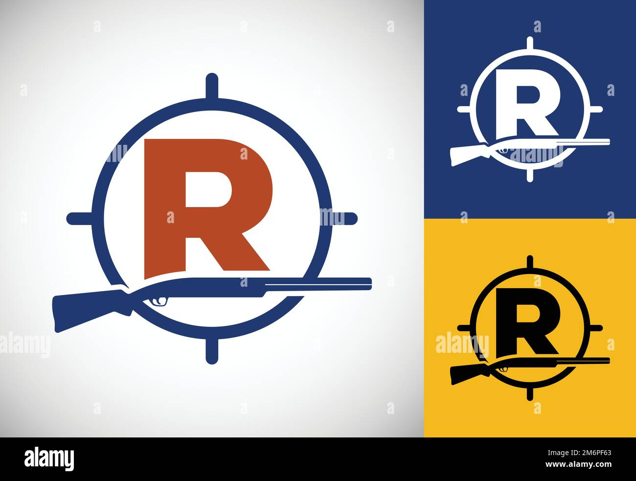 Initial alphabet R with gun and target sign. Inspiration hunting club ...