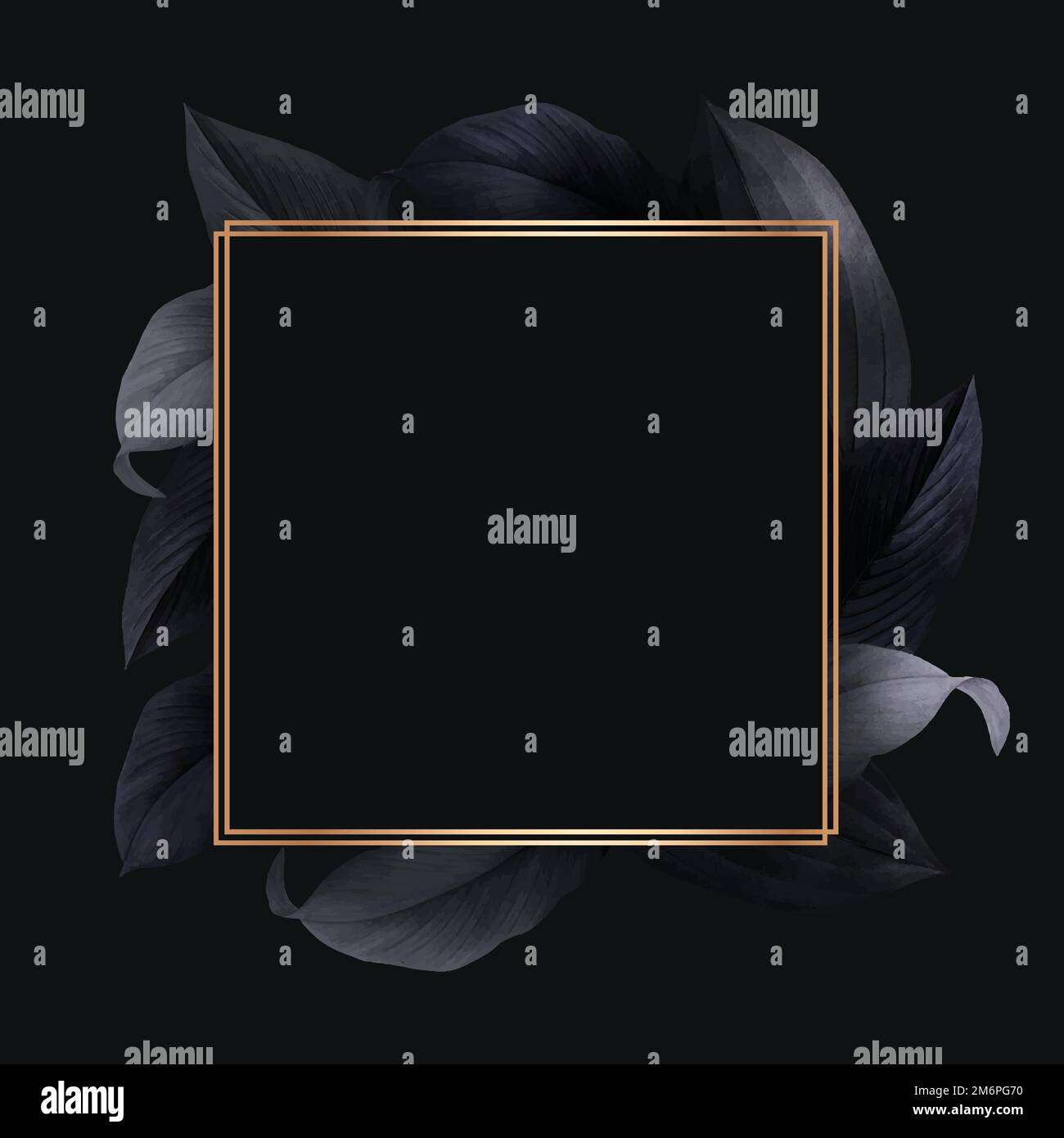 Golden frame on a black leafy background vector Stock Vector