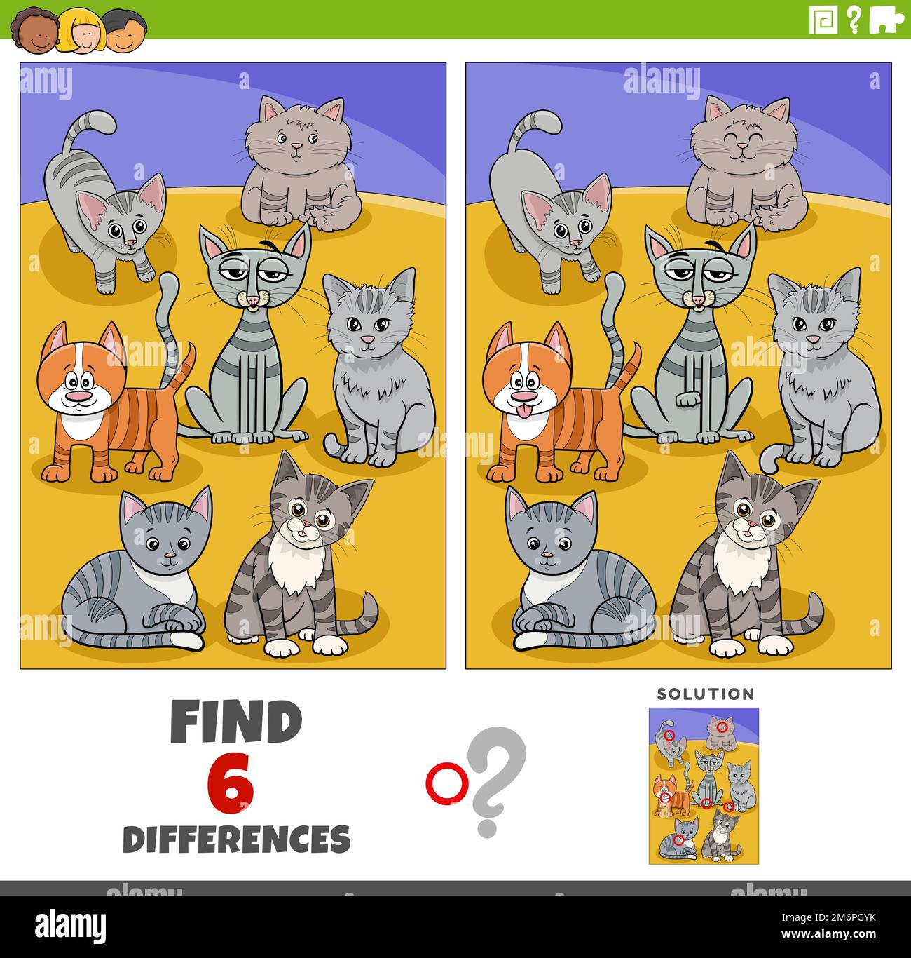 Differences game with cartoon cats animal characters Stock Photo - Alamy