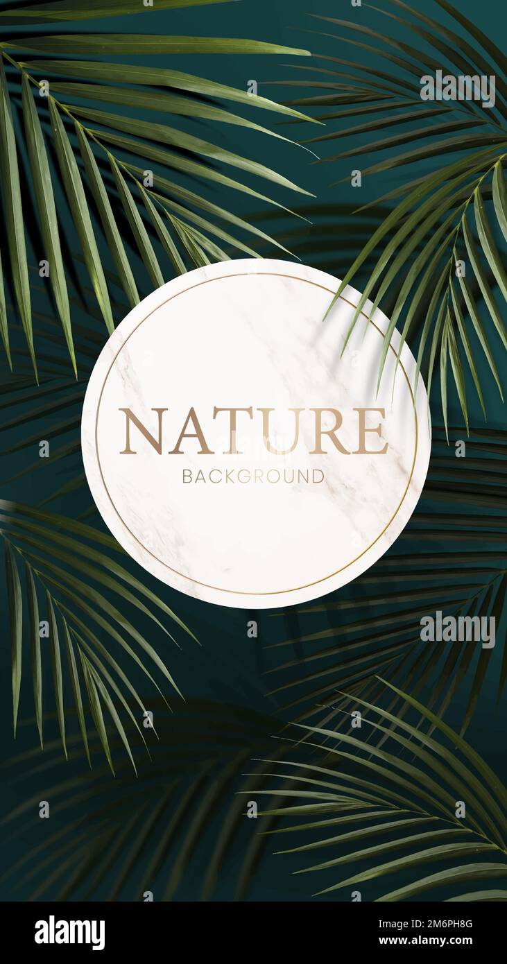 Round golden frame on a tropical background vector Stock Vector