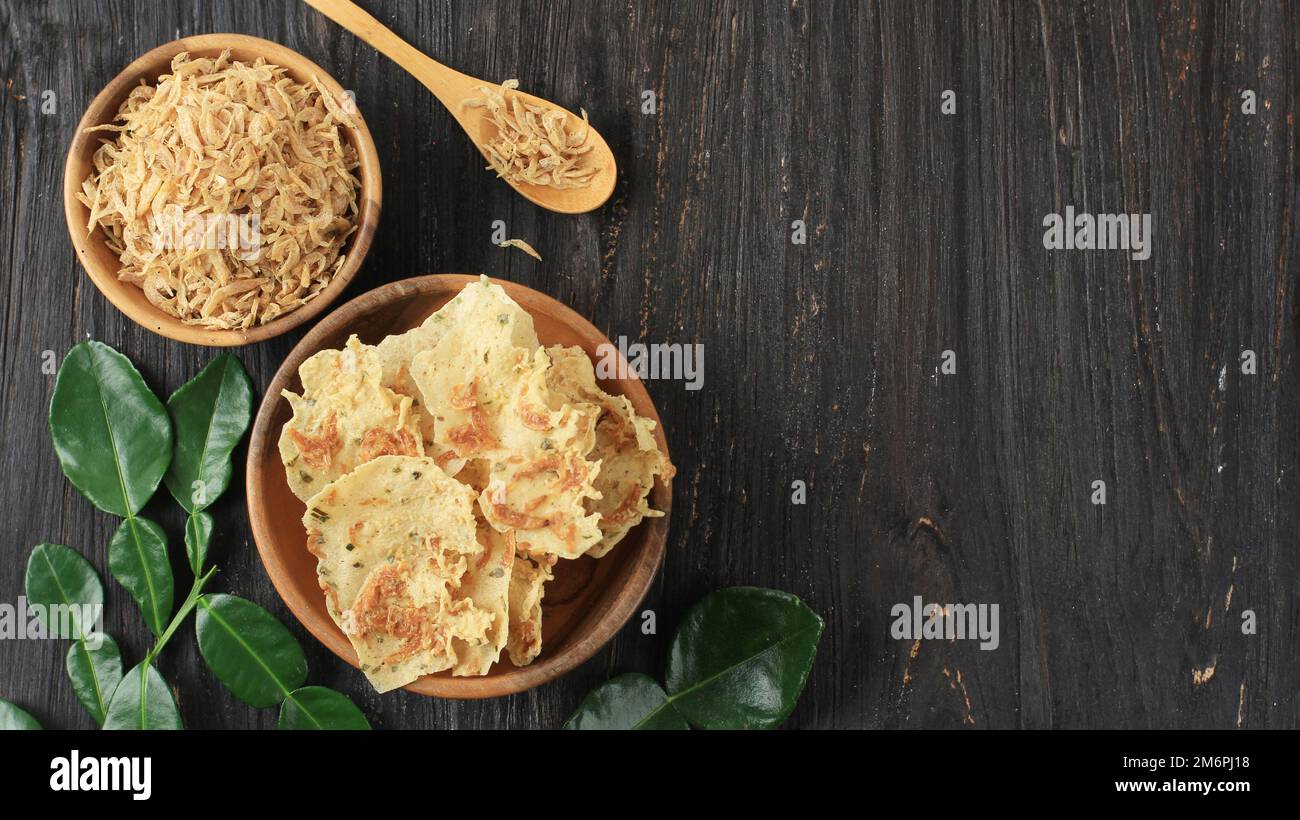 Top View Rempeyek or Peyek Rebon is a Deep Fried Savoury Javanese