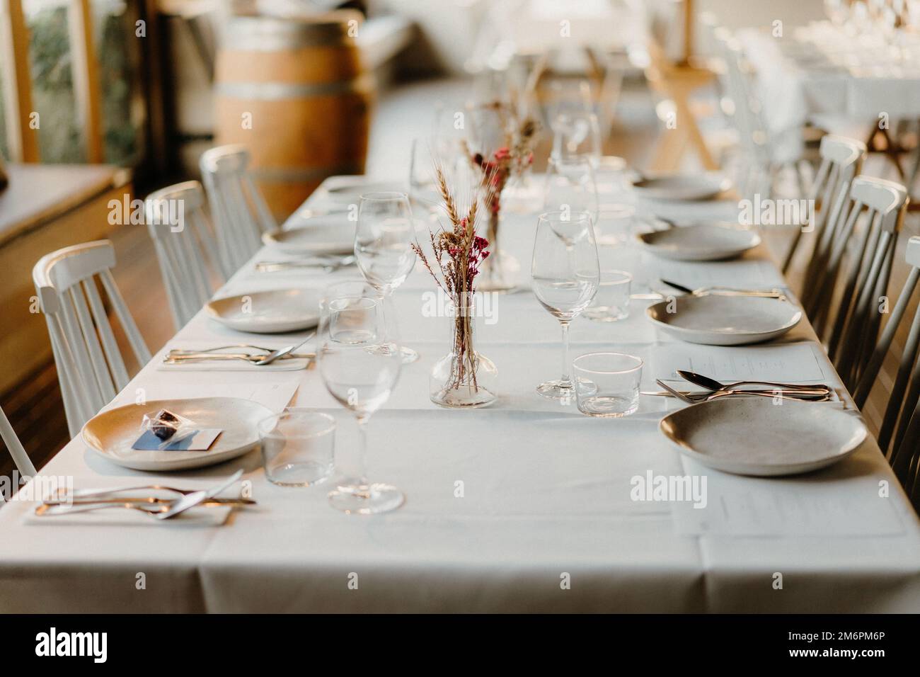 simple minimalist wedding table set up Stock Photo