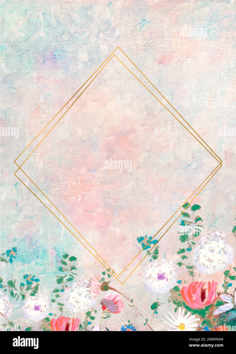 Gold rhombus frame on pastel background vector Stock Vector