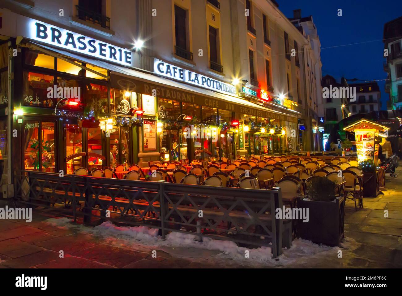 Cafe, Restaurant in the center of town, Chamonix, France Stock Photo