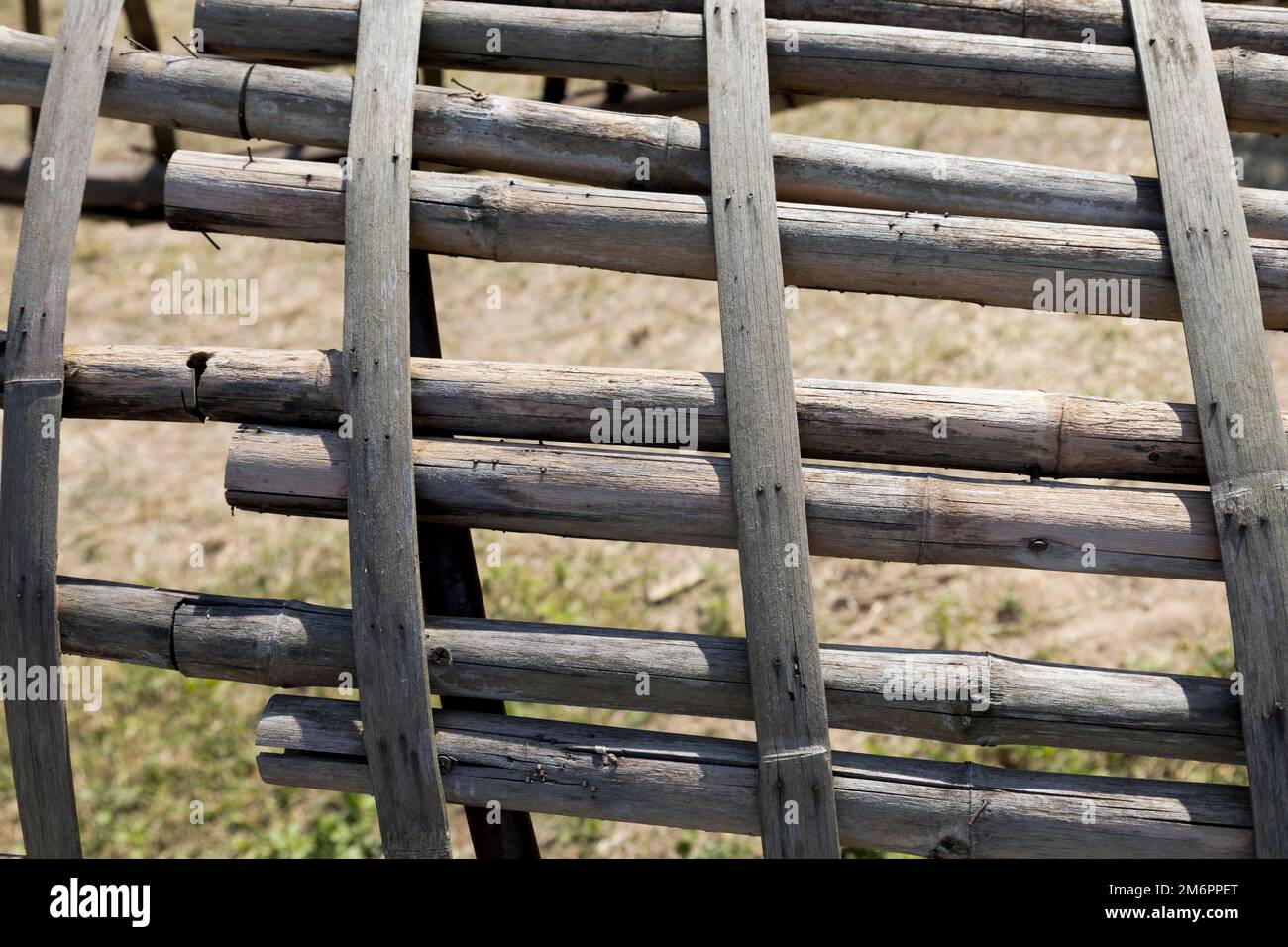 Wooden fence detail in the farm Stock Photo